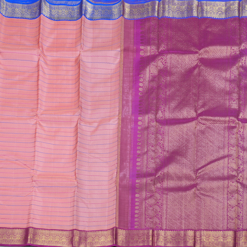 Hayagrivas Peach  Kanjivaram Silk Saree with Pink And Blue Border- BBD769H2-1