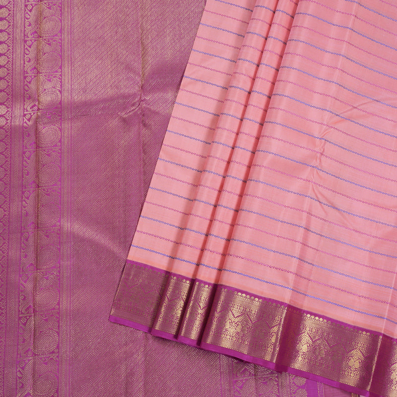 Hayagrivas Peach  Kanjivaram Silk Saree with Pink And Blue Border- BBD769H2-1