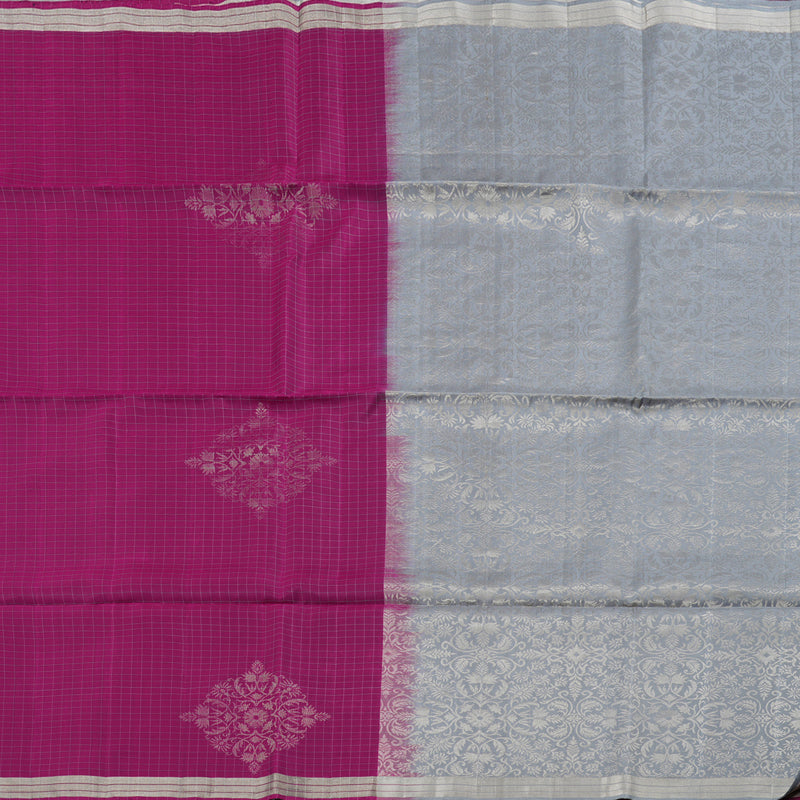 Hayagrivas Handloom Checkered Berry Soft Silk Saree with Grey BorderBorder BBD76D2-1