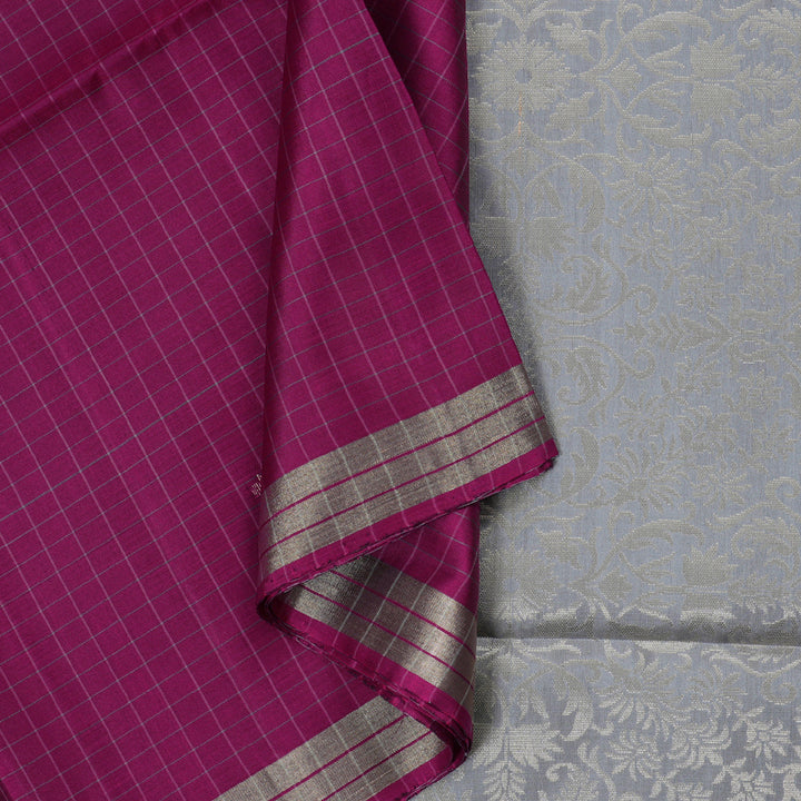 Hayagrivas Handloom Checkered Berry Soft Silk Saree with Grey BorderBorder BBD76D2-1