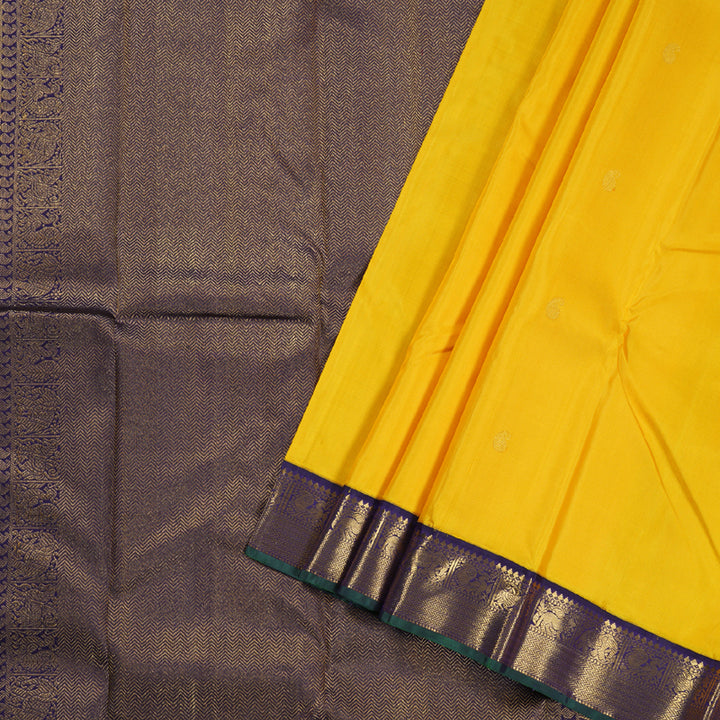 Hayagrivas Yellow Kanjivaram Silk Saree with Annam and Elephant Motifs in Border - BBD771H2-1