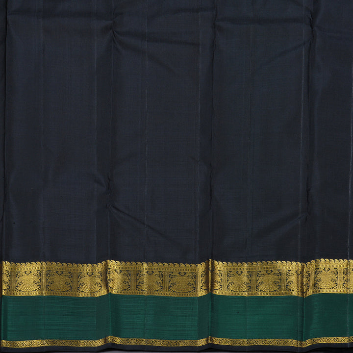 Hayagrivas Mustard Yellow Kanjivaram Silk Saree with Gandaberunda Motifs across Black and Bottle Green Border - BBD771H3-1