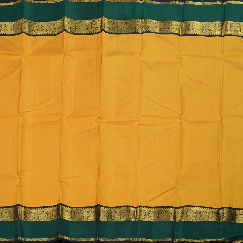 Hayagrivas Mustard Yellow Kanjivaram Silk Saree with Gandaberunda Motifs across Black and Bottle Green Border - BBD771H3-1