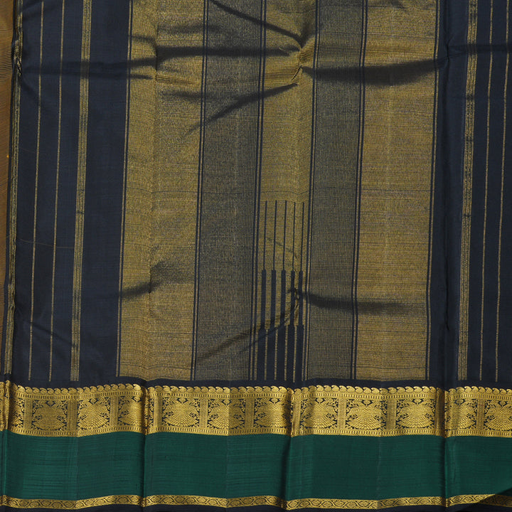 Hayagrivas Mustard Yellow Kanjivaram Silk Saree with Gandaberunda Motifs across Black and Bottle Green Border - BBD771H3-1