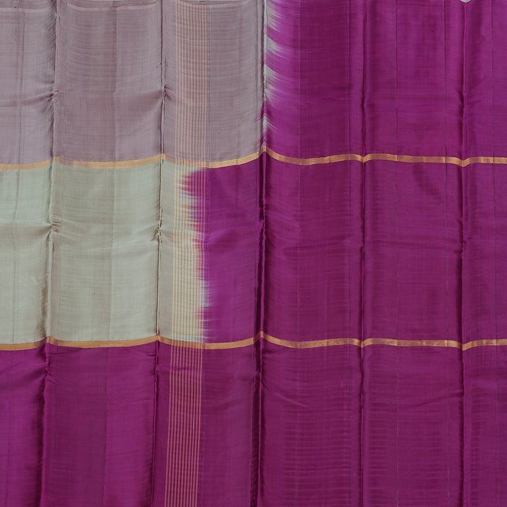 Hayagrivas Handloom Kanjivaram Silk Saree in Enchanting Muppagm (Light Peach, Ash Grey and Purple) BBD775H2-4