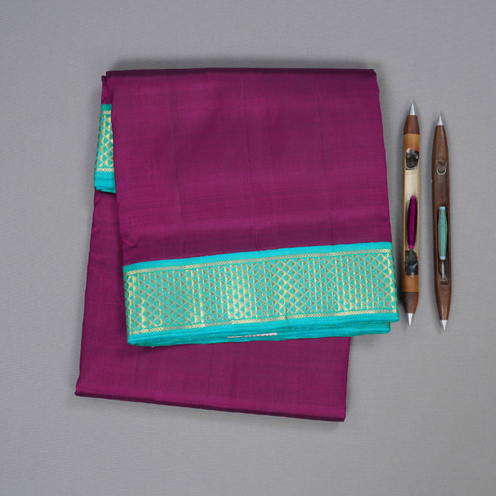 Hayagrivas Purple Handloom Kanjivaram Ten Yards Silk Saree with Sea Blue Border BBD776H5-1