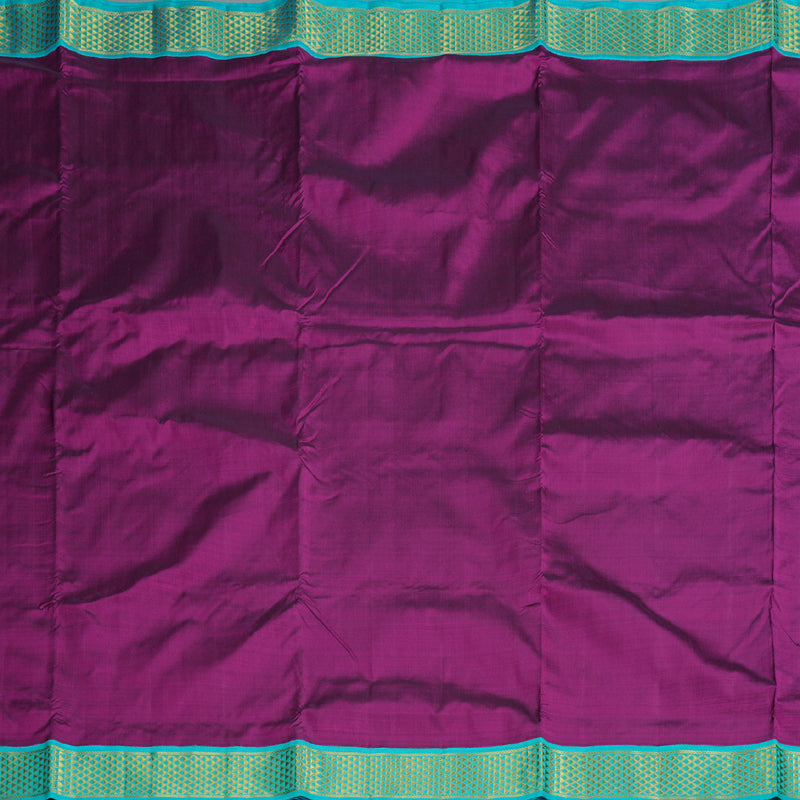 Hayagrivas Purple Handloom Kanjivaram Ten Yards Silk Saree with Sea Blue Border BBD776H5-1