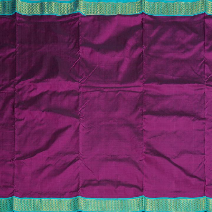 Hayagrivas Purple Handloom Kanjivaram Ten Yards Silk Saree with Sea Blue Border BBD776H5-1