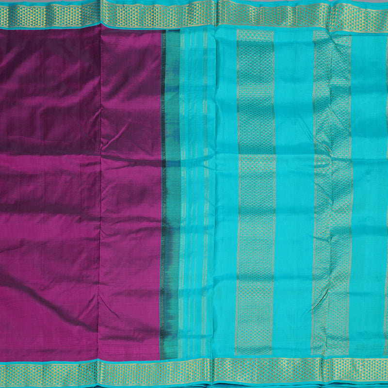 Hayagrivas Purple Handloom Kanjivaram Ten Yards Silk Saree with Sea Blue Border BBD776H5-1