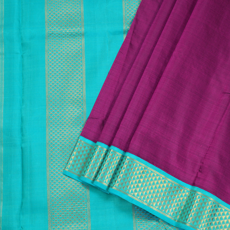 Hayagrivas Purple Handloom Kanjivaram Ten Yards Silk Saree with Sea Blue Border BBD776H5-1