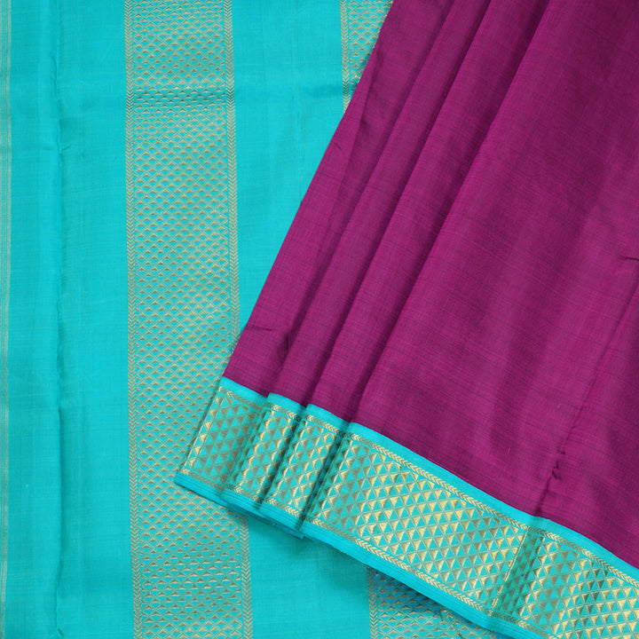 Hayagrivas Purple Handloom Kanjivaram Ten Yards Silk Saree with Sea Blue Border BBD776H5-1