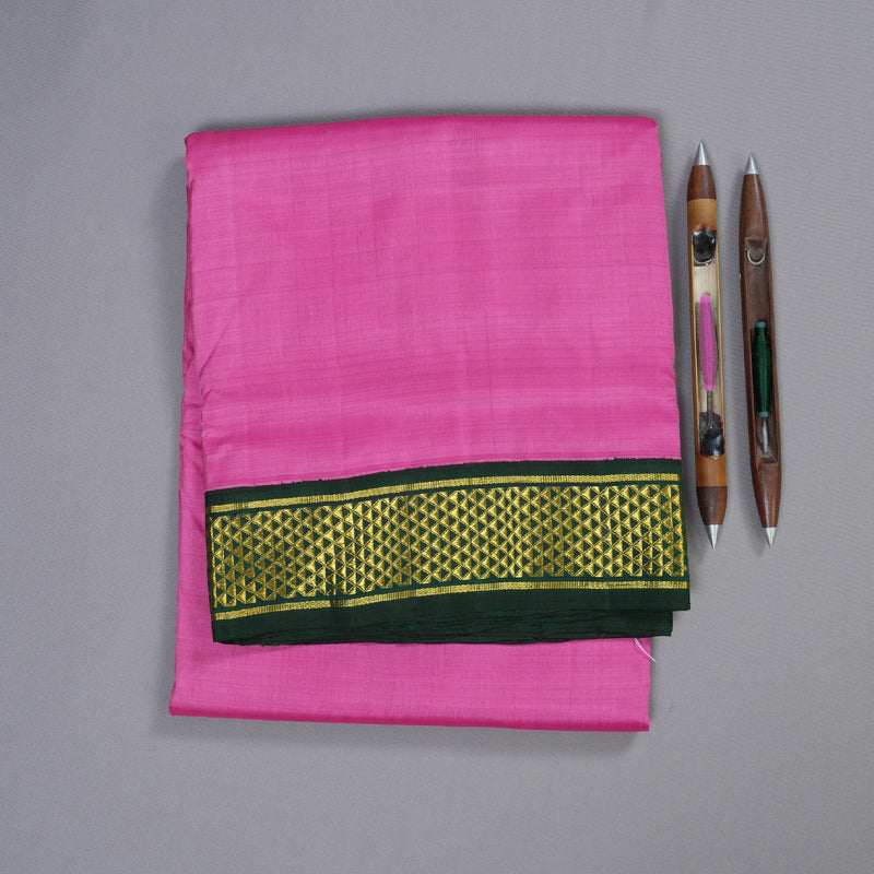 Hayagrivas Rose Pink Handloom Kanjivaram Ten Yards Silk Saree with Bottle Green Border BBD776H5-2