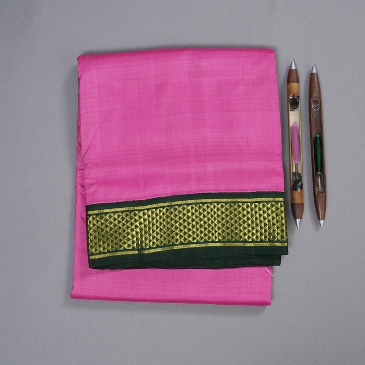 Hayagrivas Rose Pink Handloom Kanjivaram Ten Yards Silk Saree with Bottle Green Border BBD776H5-2