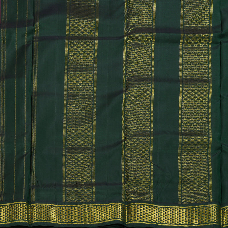 Hayagrivas Rose Pink Handloom Kanjivaram Ten Yards Silk Saree with Bottle Green Border BBD776H5-2
