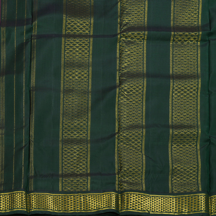 Hayagrivas Rose Pink Handloom Kanjivaram Ten Yards Silk Saree with Bottle Green Border BBD776H5-2