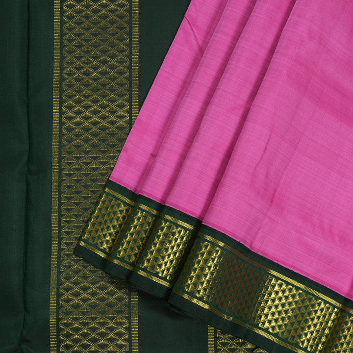 Hayagrivas Rose Pink Handloom Kanjivaram Ten Yards Silk Saree with Bottle Green Border BBD776H5-2