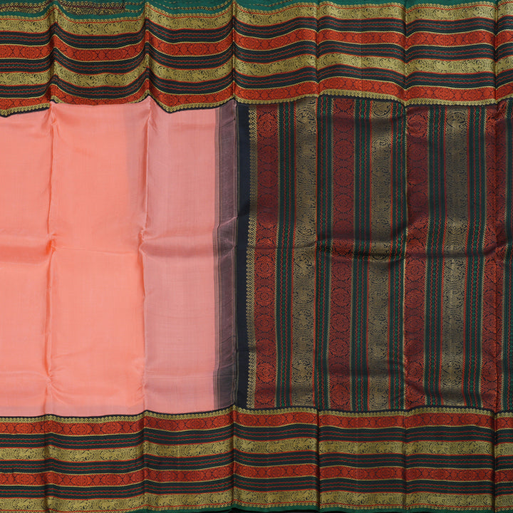 Hayagrivas Peach Pink Kanjivaram Silk Saree with Black Border BBD778H1-1