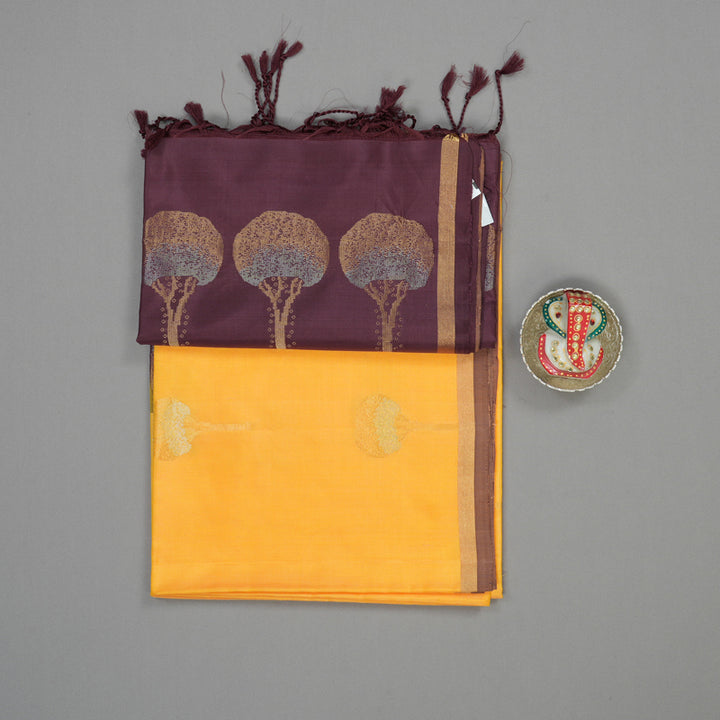 Hayagrivas Yellow Pure Soft Silk Saree with Dusky Maroon border BBD780H2-26