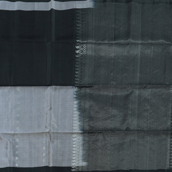 Hayagrivas Handloom Grey And Black Half and Half Soft Silk Saree with Black Border BBD780H4-22