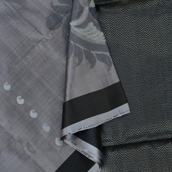 Hayagrivas Handloom Grey And Black Half and Half Soft Silk Saree with Black Border BBD780H4-22