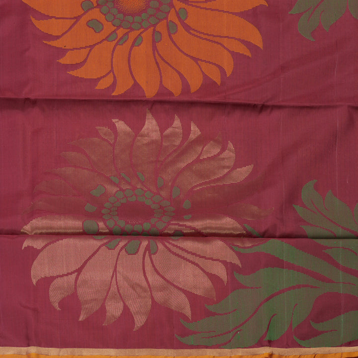 Hayagrivas Handloom Kanjivaram soft silk saree in Dark maroon with mustard yellow BBD780H5-2
