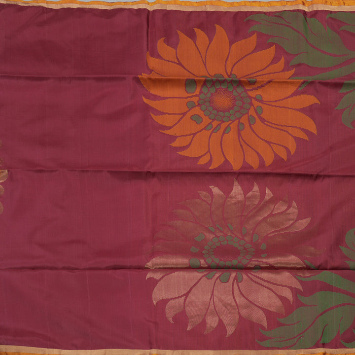 Hayagrivas Handloom Kanjivaram soft silk saree in Dark maroon with mustard yellow BBD780H5-2