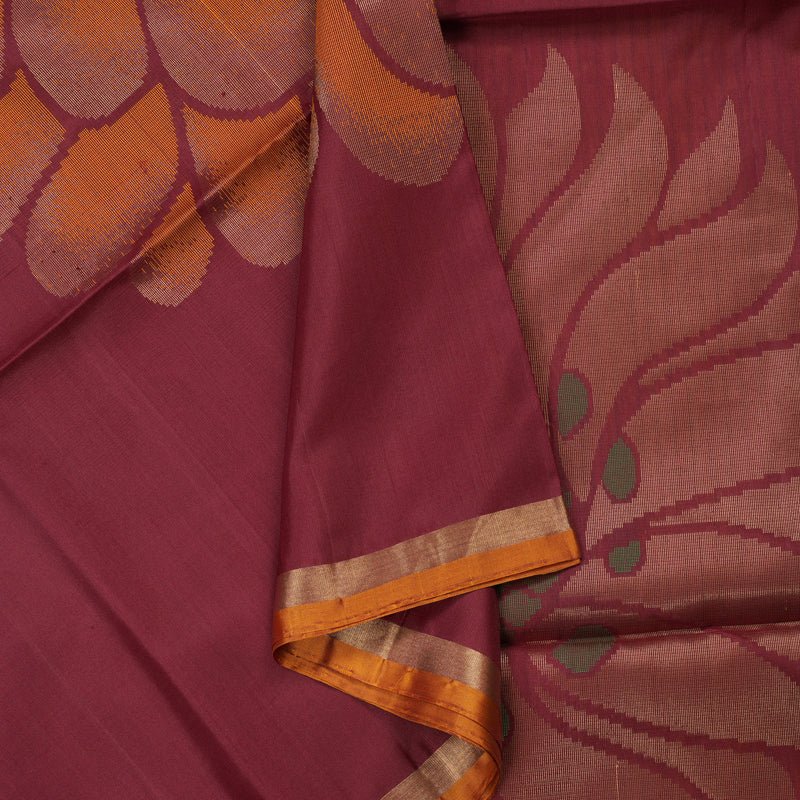 Hayagrivas Handloom Kanjivaram soft silk saree in Dark maroon with mustard yellow BBD780H5-2
