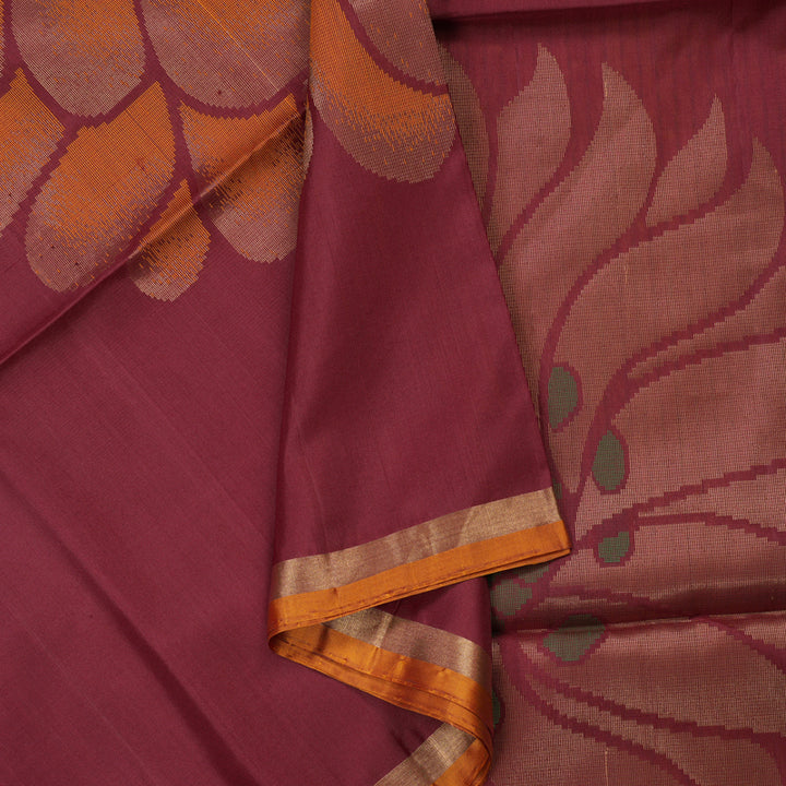 Hayagrivas Handloom Kanjivaram soft silk saree in Dark maroon with mustard yellow BBD780H5-2