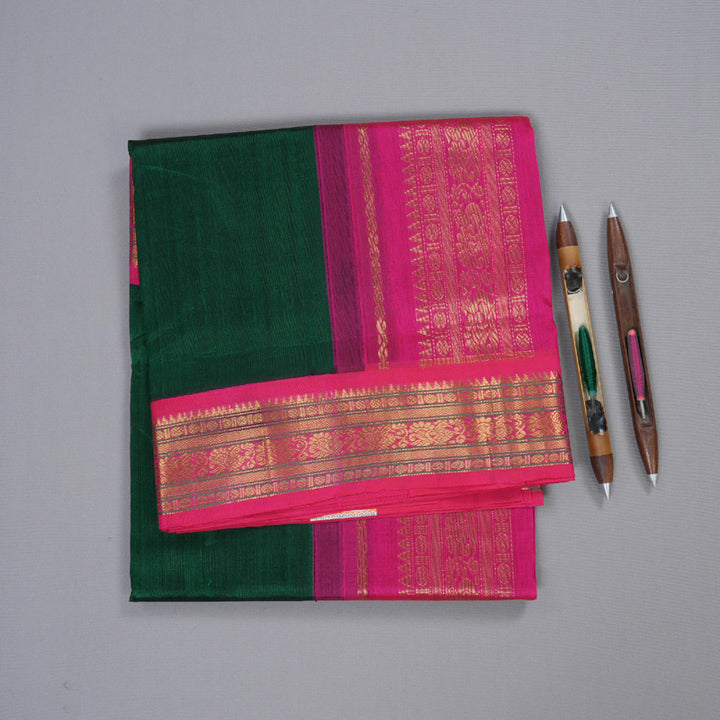 Hayagrivas Bottle Green - Pink Border Handloom Silk Cotton Saree BBD782H13-5