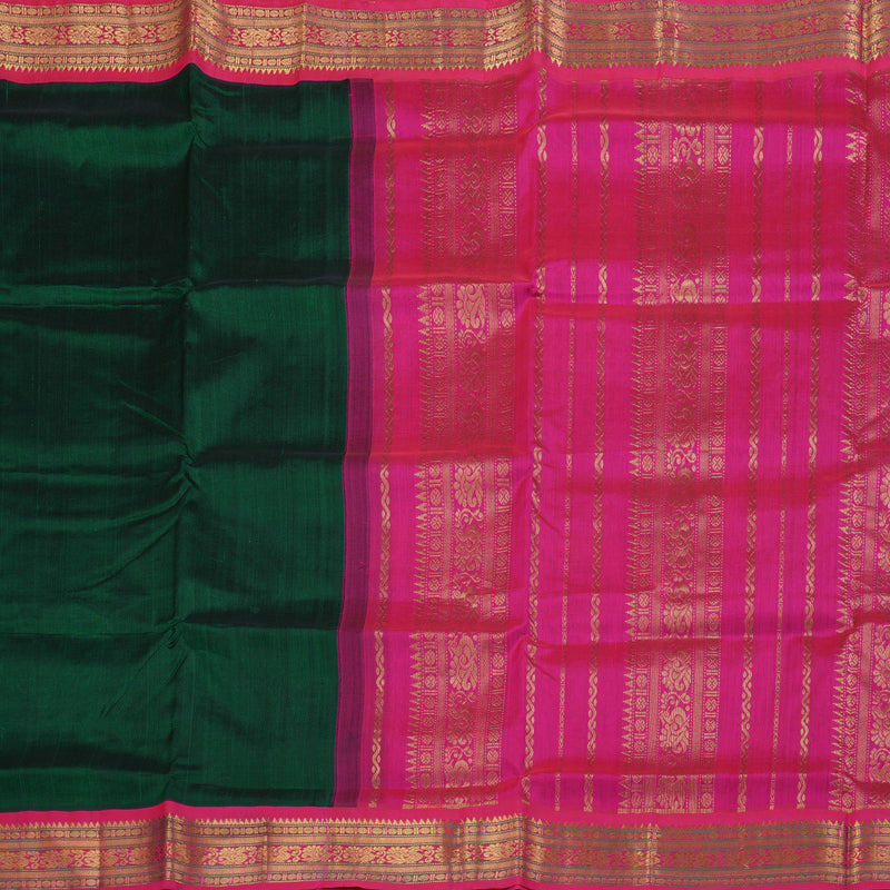 Hayagrivas Bottle Green - Pink Border Handloom Silk Cotton Saree BBD782H13-5