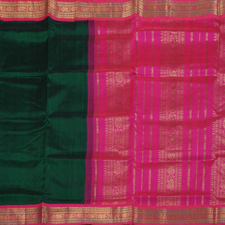 Hayagrivas Bottle Green - Pink Border Handloom Silk Cotton Saree BBD782H13-5