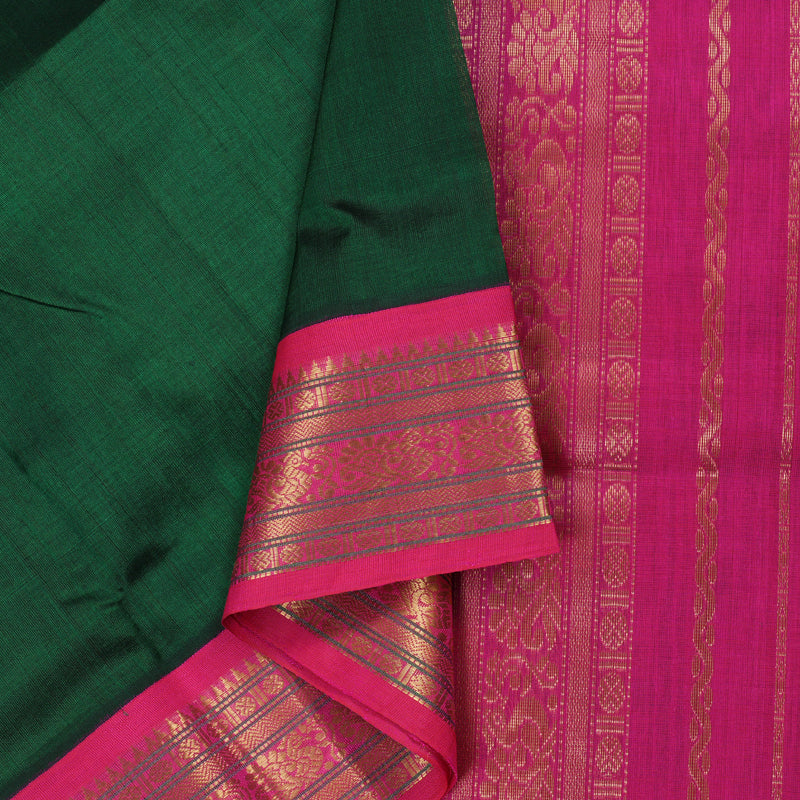 Hayagrivas Bottle Green - Pink Border Handloom Silk Cotton Saree BBD782H13-5