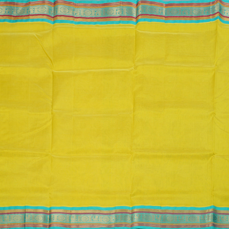 Hayagrivas Lemon Yellow with Sea Green Border Handloom Silk Cotton Saree