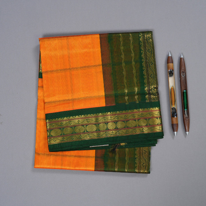 Hayagrivas Handloom Mango Yellow With Green Silk Cotton Saree BBD783H2-4