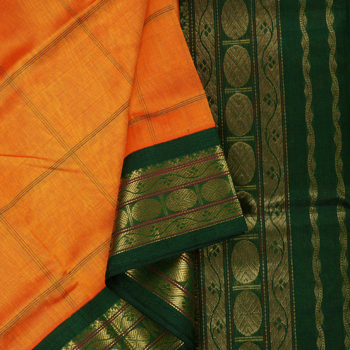 Hayagrivas Handloom Mango Yellow With Green Silk Cotton Saree BBD783H2-4