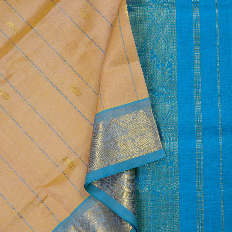 Hayagrivas Handloom Beige With Blue Border Silk Cotton Saree BBD783H8-1