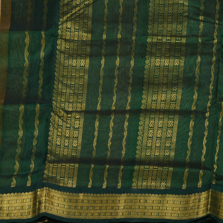 Hayagrivas Sandal Beige Nineyards Silk Cotton Saree with Bottle Green Border BBD784H2-1