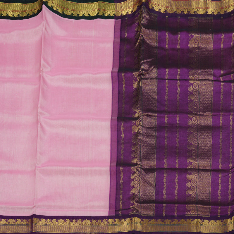 Hayagrivas Baby Pink Nineyards Silk Cotton Saree with Purple Border BBD784H2-2