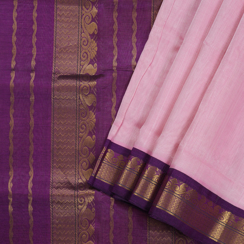 Hayagrivas Baby Pink Nineyards Silk Cotton Saree with Purple Border BBD784H2-2