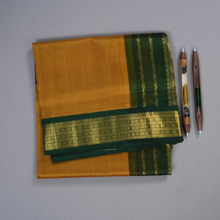 Hayagrivas Honey Mustard Nineyards Silk Cotton Saree with Bottle Green Border BBD784H2-3