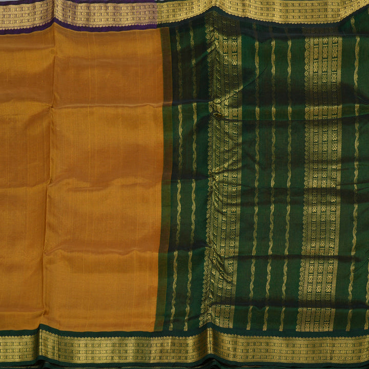 Hayagrivas Honey Mustard Nineyards Silk Cotton Saree with Bottle Green Border BBD784H2-3