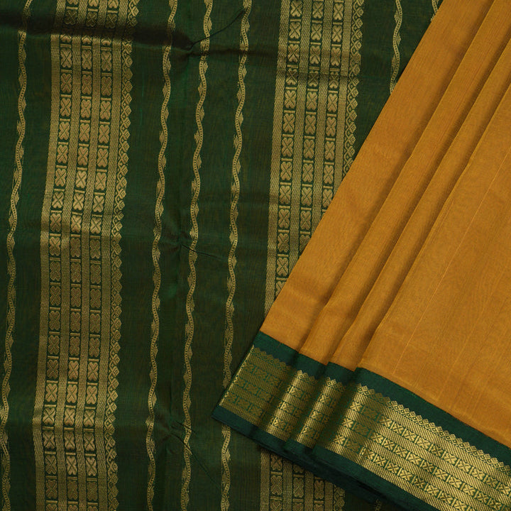 Hayagrivas Honey Mustard Nineyards Silk Cotton Saree with Bottle Green Border BBD784H2-3