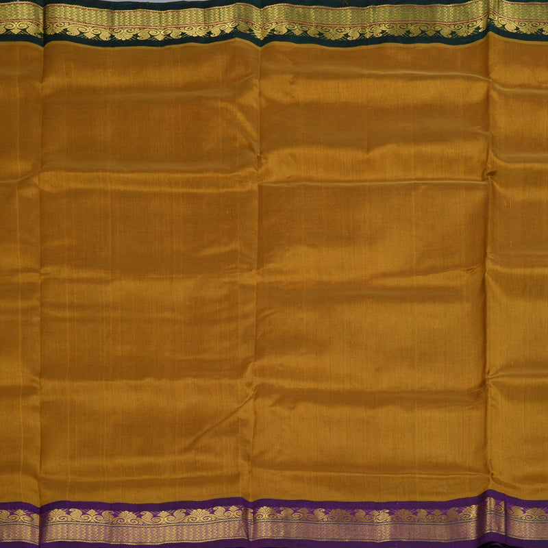 Hayagrivas Mustard Nineyards Silk Cotton Saree with Purple Border BBD784H2-4