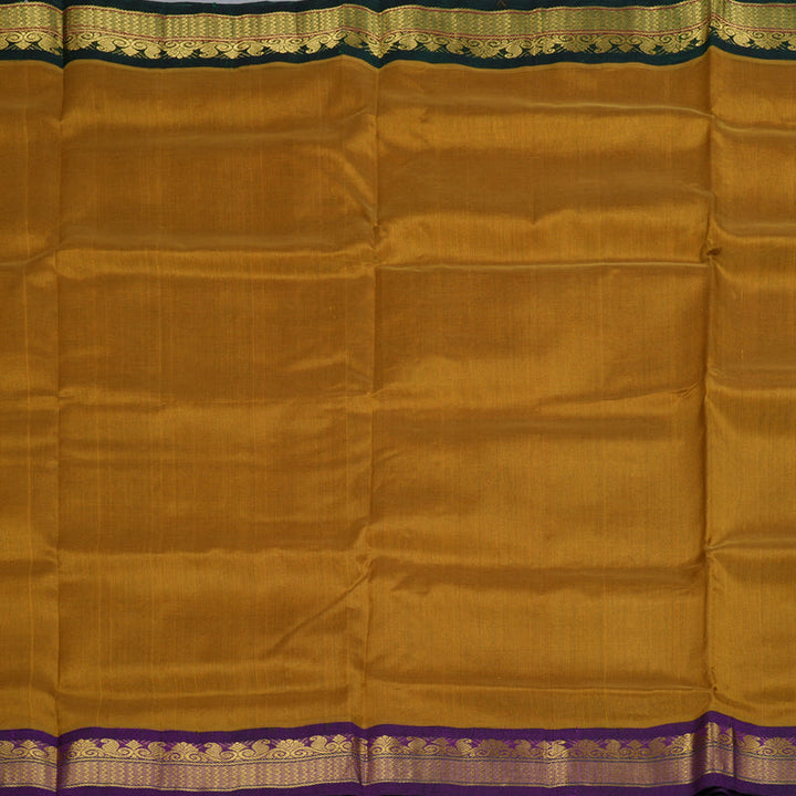 Hayagrivas Mustard Nineyards Silk Cotton Saree with Purple Border BBD784H2-4