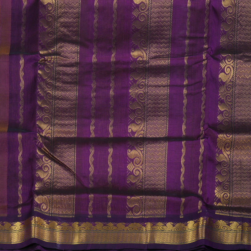 Hayagrivas Mustard Nineyards Silk Cotton Saree with Purple Border BBD784H2-4