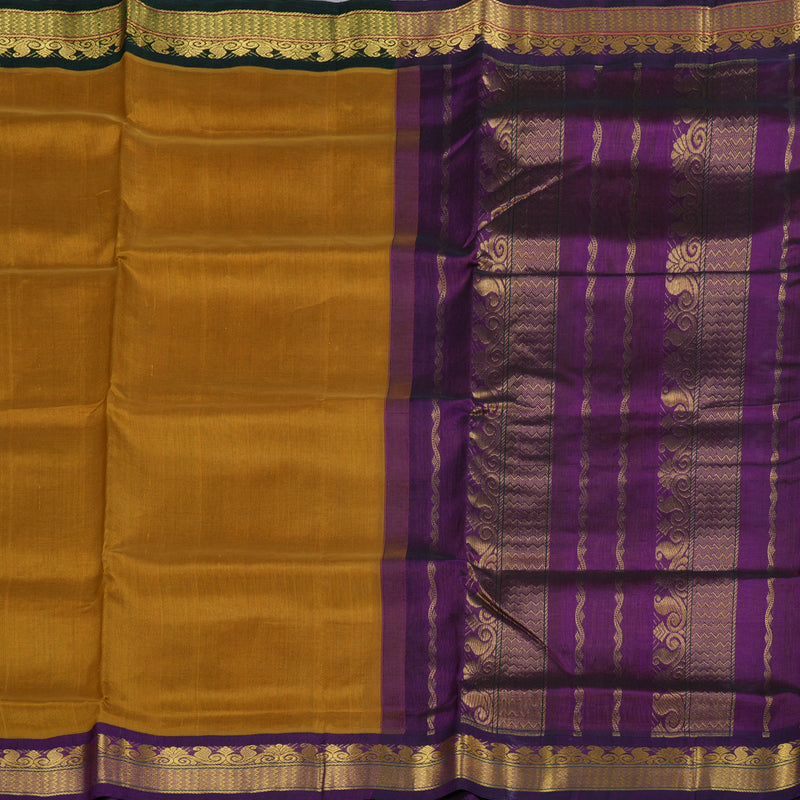 Hayagrivas Mustard Nineyards Silk Cotton Saree with Purple Border BBD784H2-4