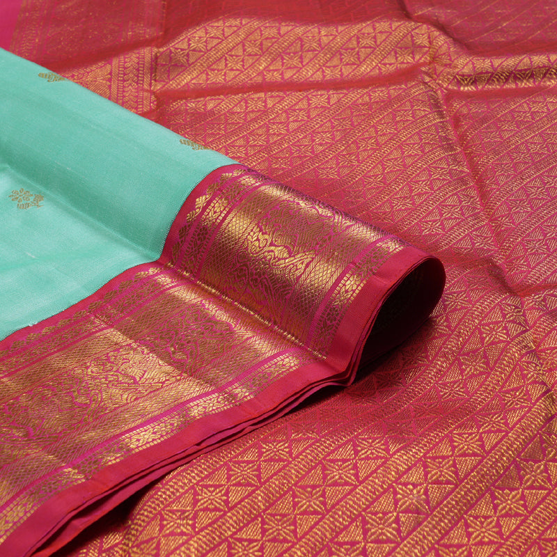 Hayagrivas Sea Blue Handloom Kanjivaram Silk Saree with Redish Pink Border BBD787H4-3