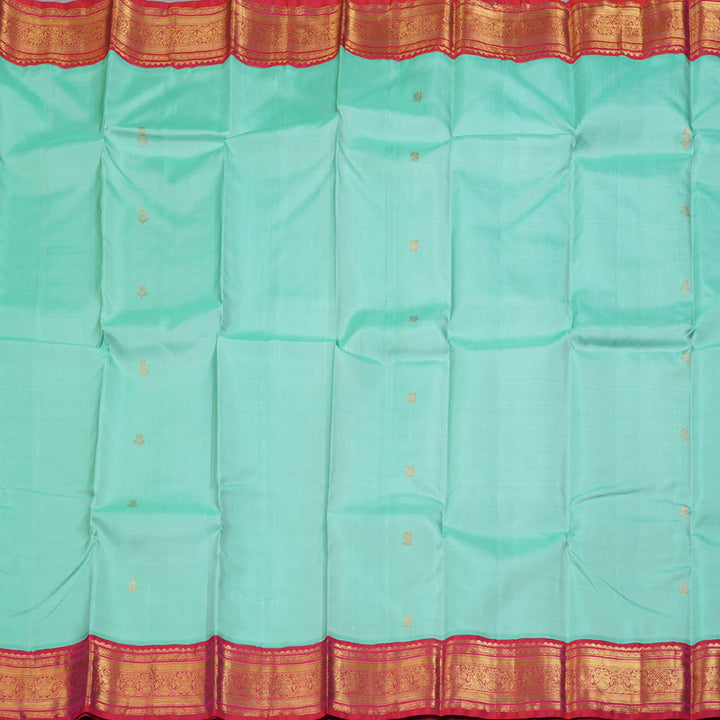 Hayagrivas Sea Blue Handloom Kanjivaram Silk Saree with Redish Pink Border BBD787H4-3