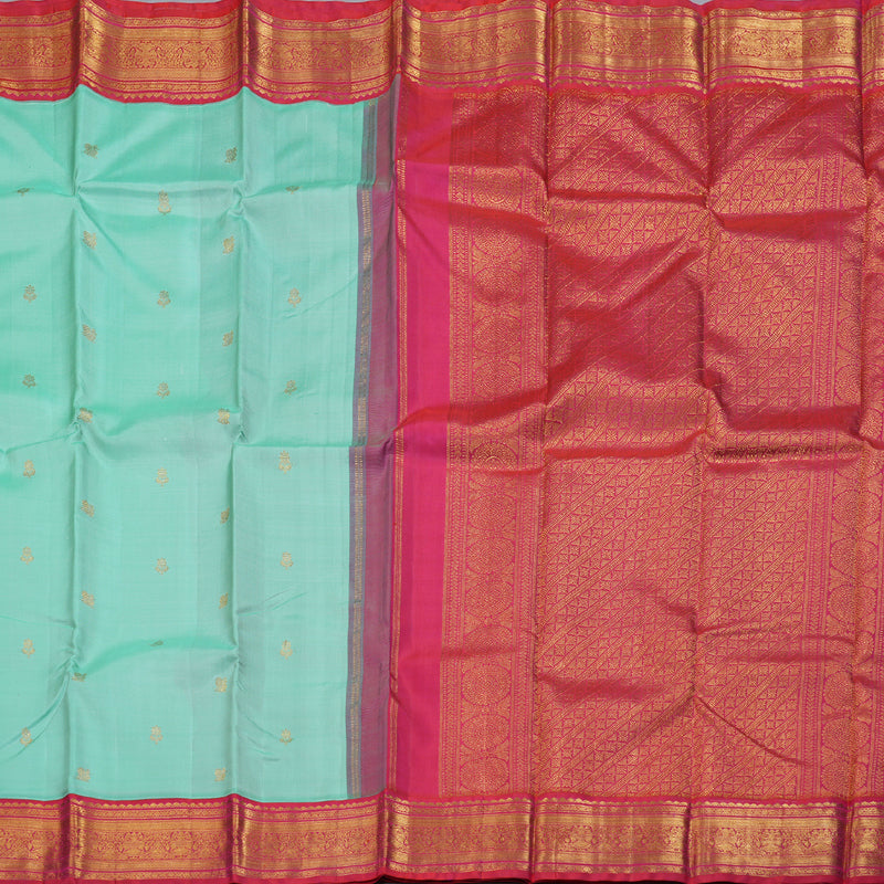 Hayagrivas Sea Blue Handloom Kanjivaram Silk Saree with Redish Pink Border BBD787H4-3