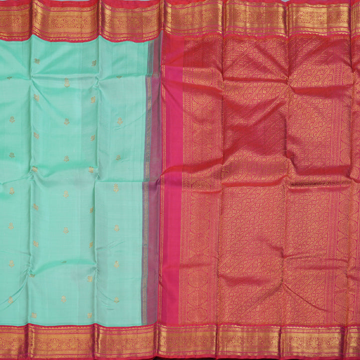 Hayagrivas Sea Blue Handloom Kanjivaram Silk Saree with Redish Pink Border BBD787H4-3